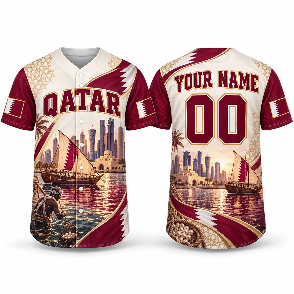 3D Printing Qatar - Kaos Baseball dengan Desain Qatar Doha